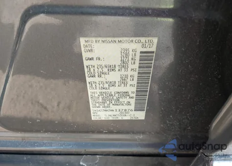 2017 Nissan Murano Sl from USA, damaged, VIN 5N1AZ2MH2HN137876